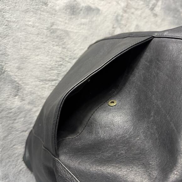 Black Leather Shoulder Bag Hobo Style Double Top Handle Purse Minimal Unbranded - Picture 8 of 13